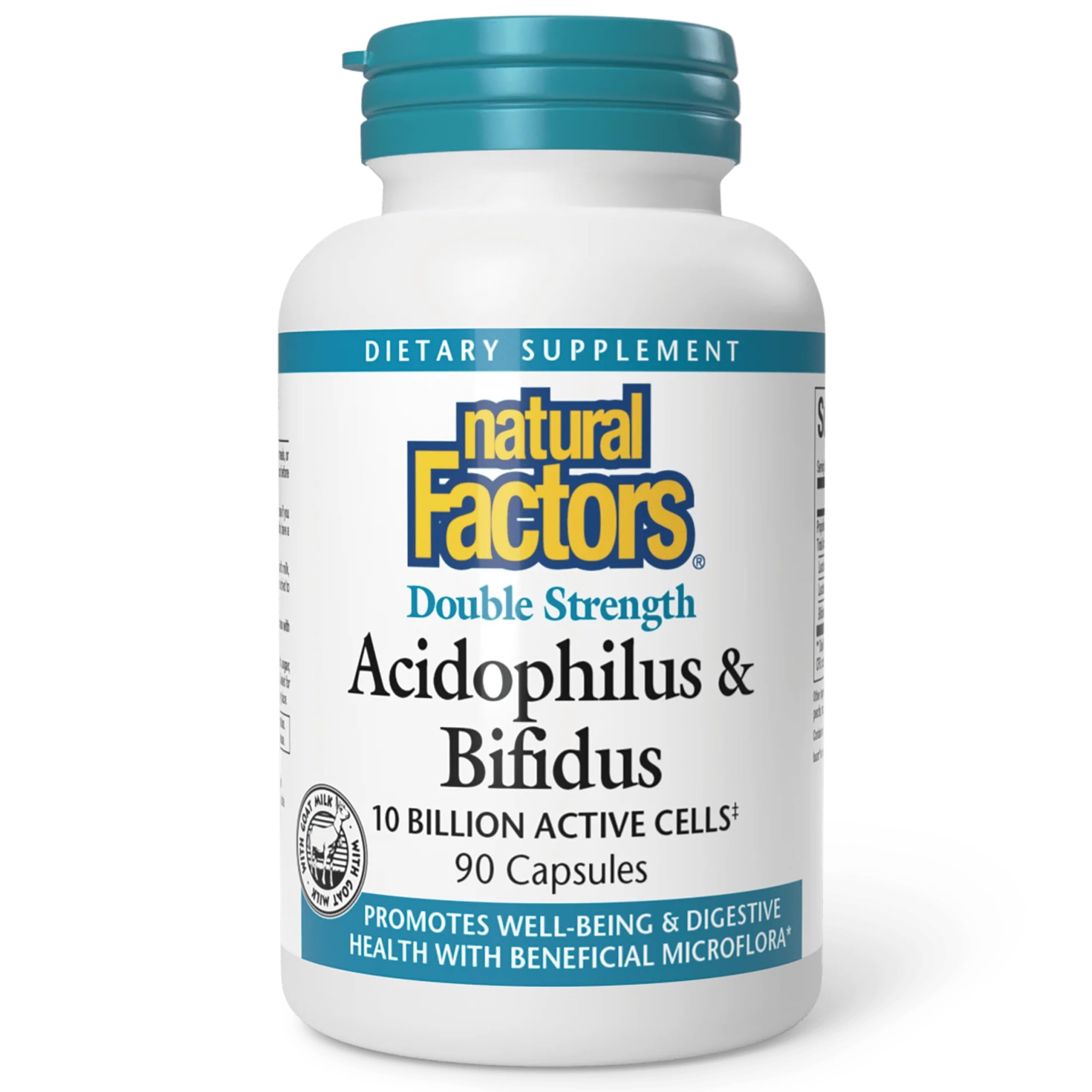 Bottle of Natural Factors Acidophilus & Bifidus 90 capsules