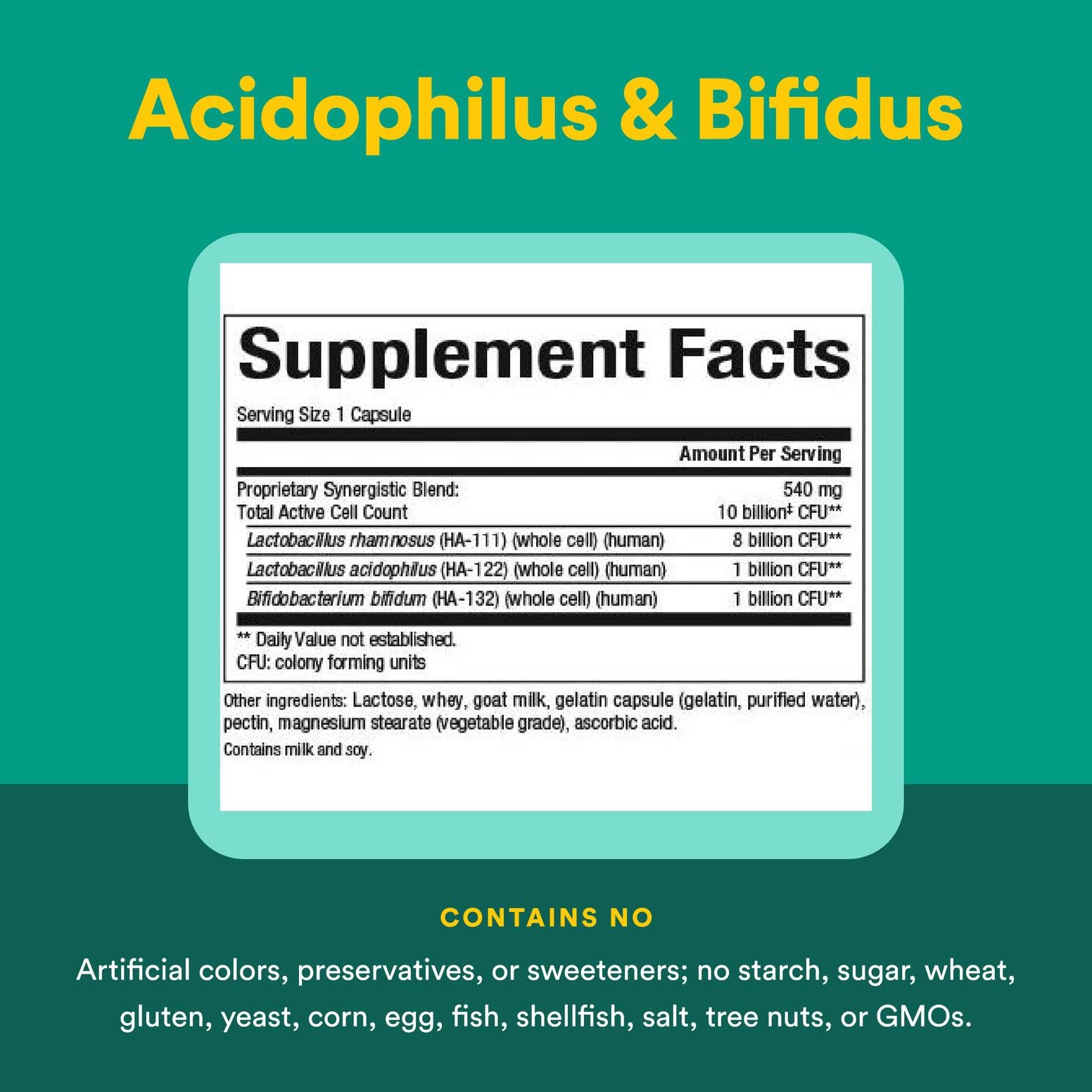 Label showing 10 billion CFUs per serving