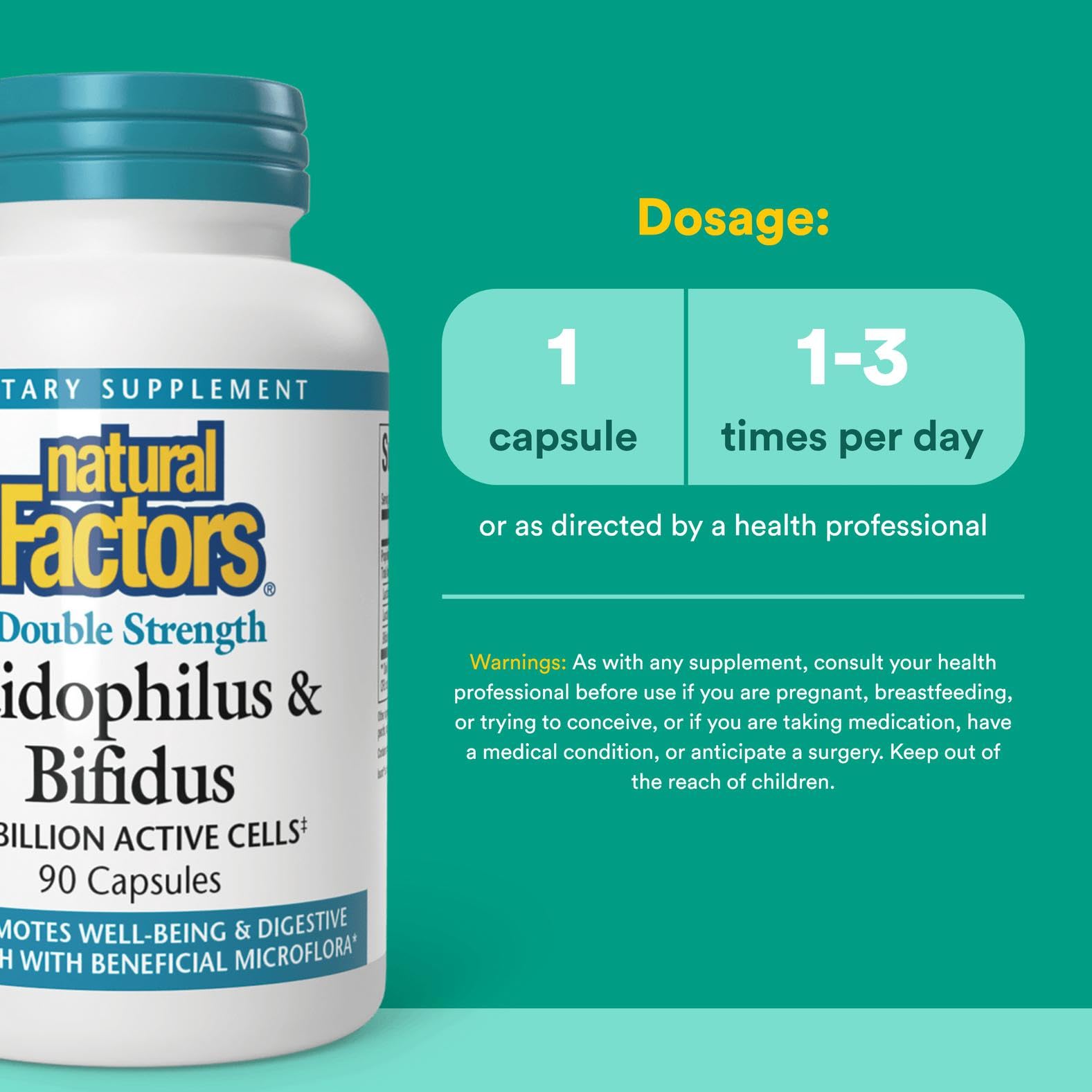 Product label highlighting 10 billion CFUs on Natural Factors formula