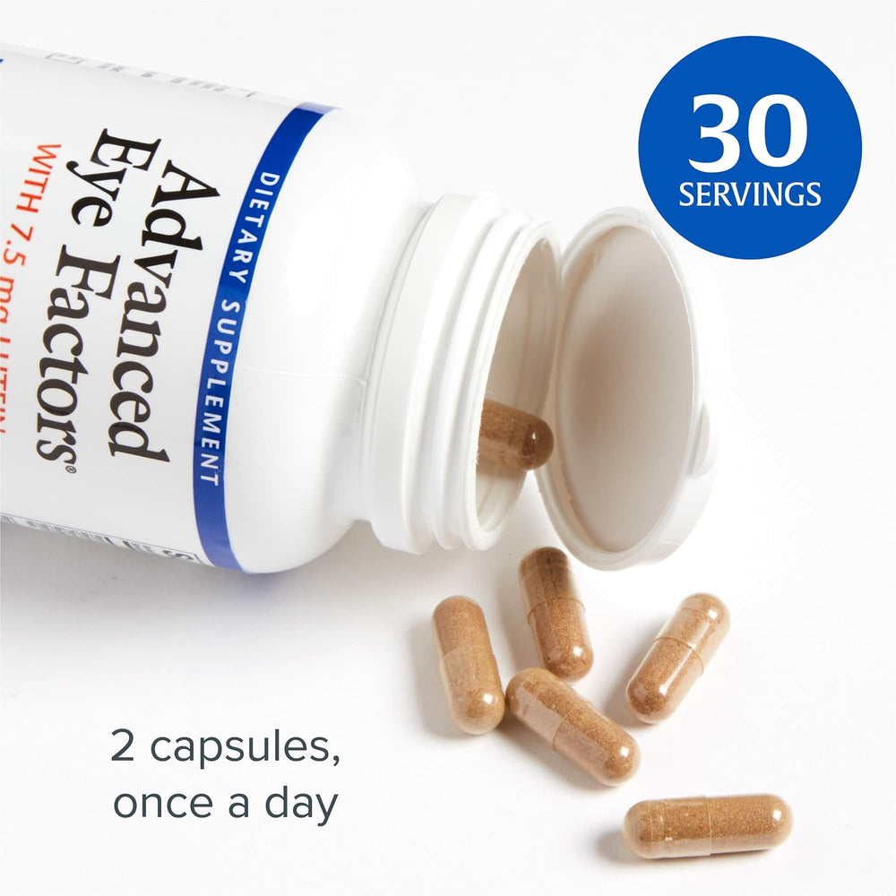Two Advanced Eye Factors capsules on a white surface