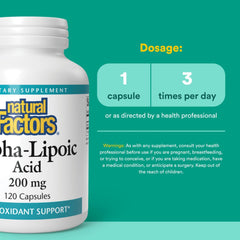 Label for Natural Factors Alpha-Lipoic Acid 200 mg