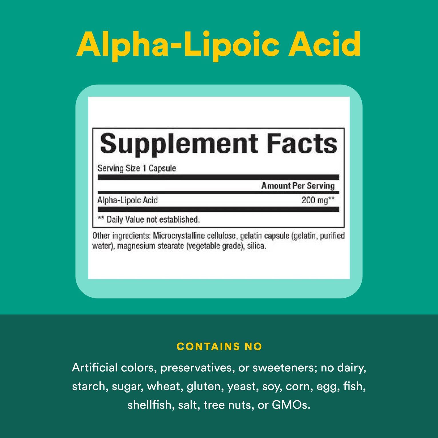 Nutrition facts panel for Natural Factors Alpha-Lipoic Acid 200 mg