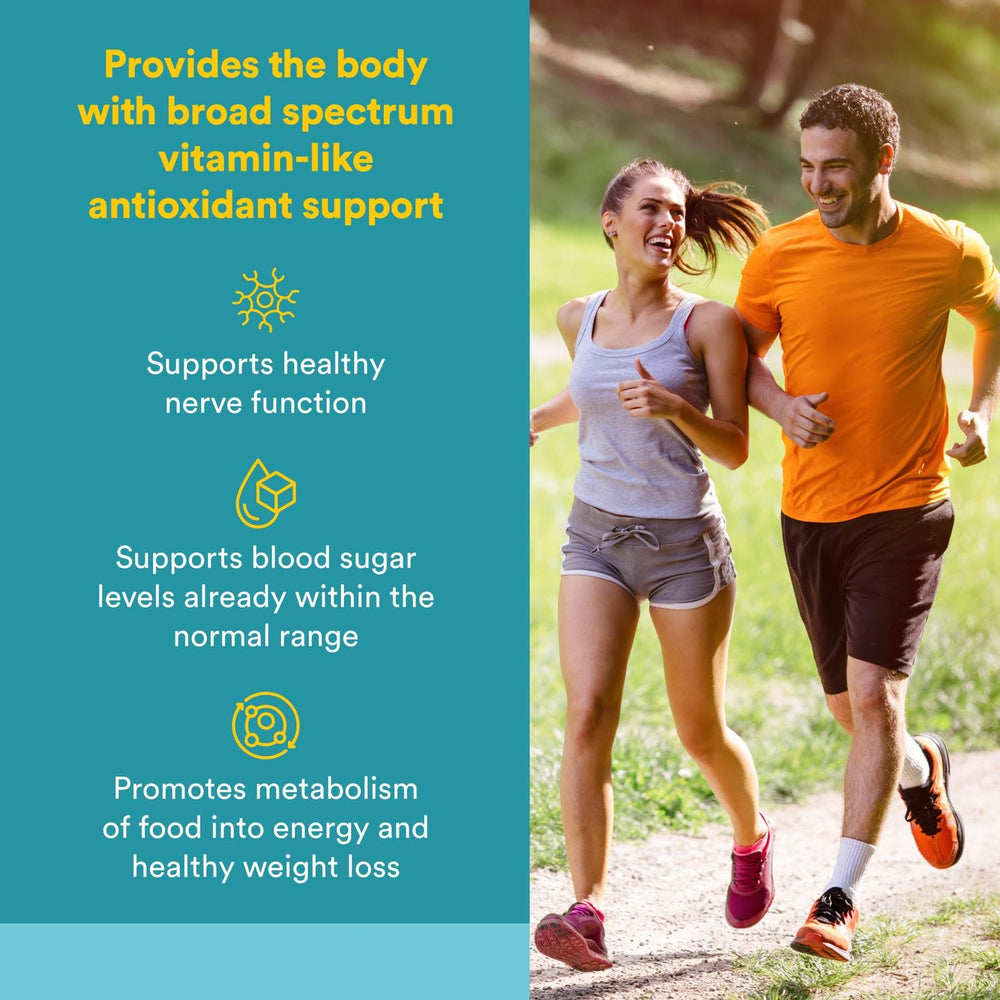 Close-up of label on Natural Factors Alpha-Lipoic Acid + B 600 mg bottle