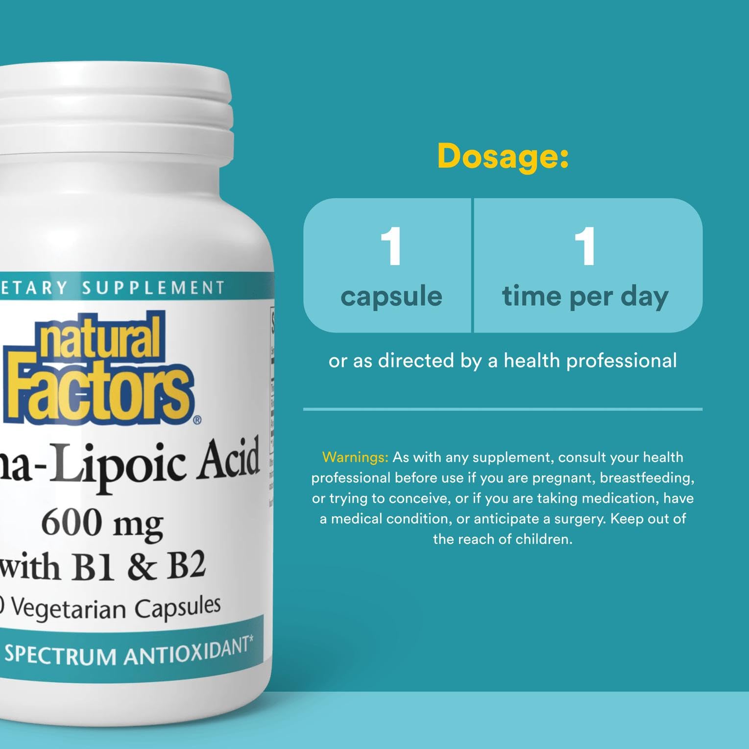 Natural Factors Alpha-Lipoic Acid + B 600 mg 60 capsules ready to use