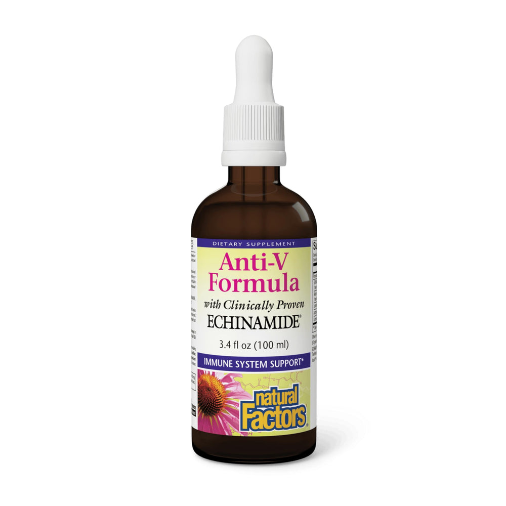 Bottle of Natural Factors Anti-V Liquid Formula with label