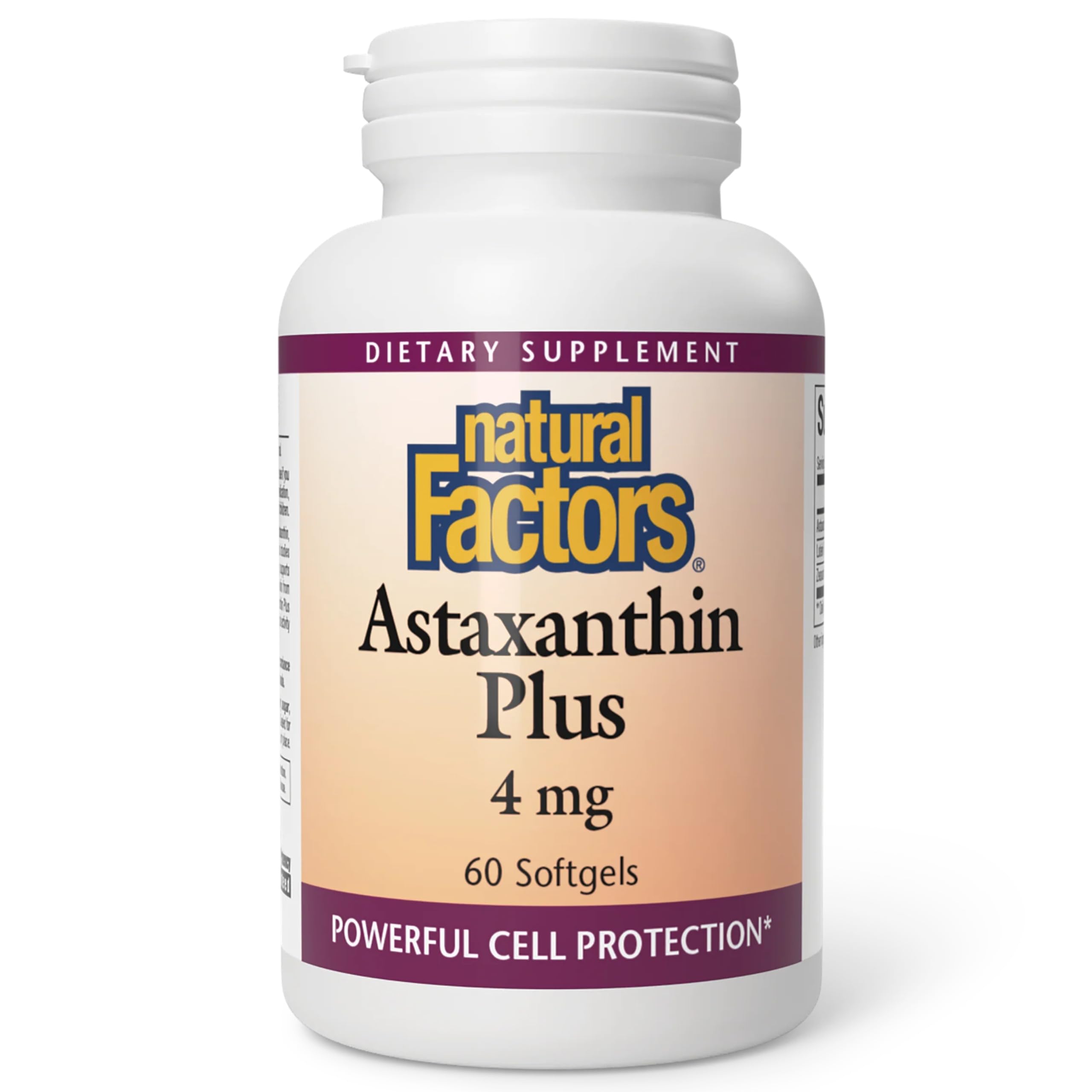 Bottle of Natural Factors Astaxanthin Plus 4Mg 60 count