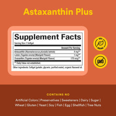 Supplement facts panel for Astaxanthin Plus
