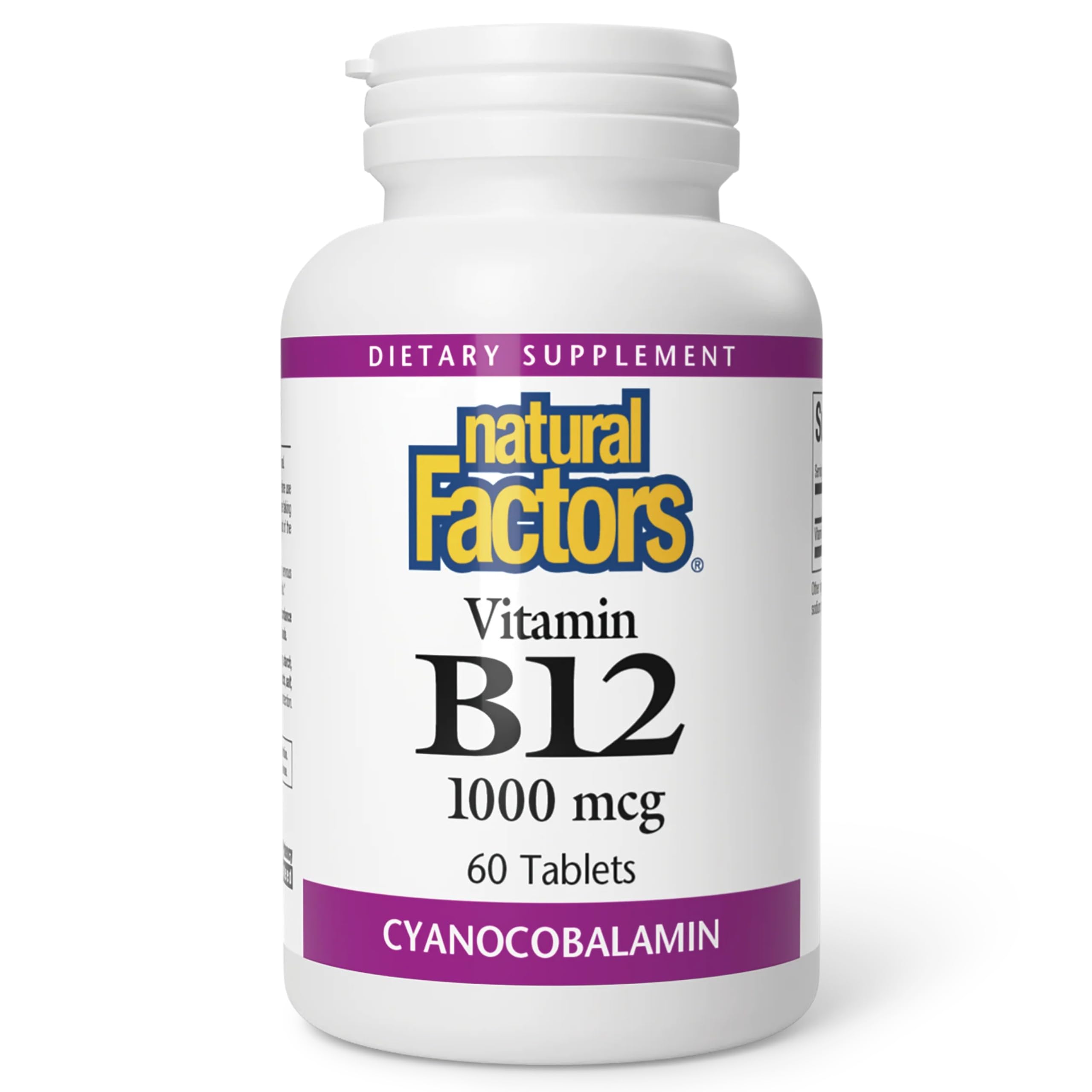 Natural Factors Vitamin B12 Cyanocobalamin 1000 mcg bottle label