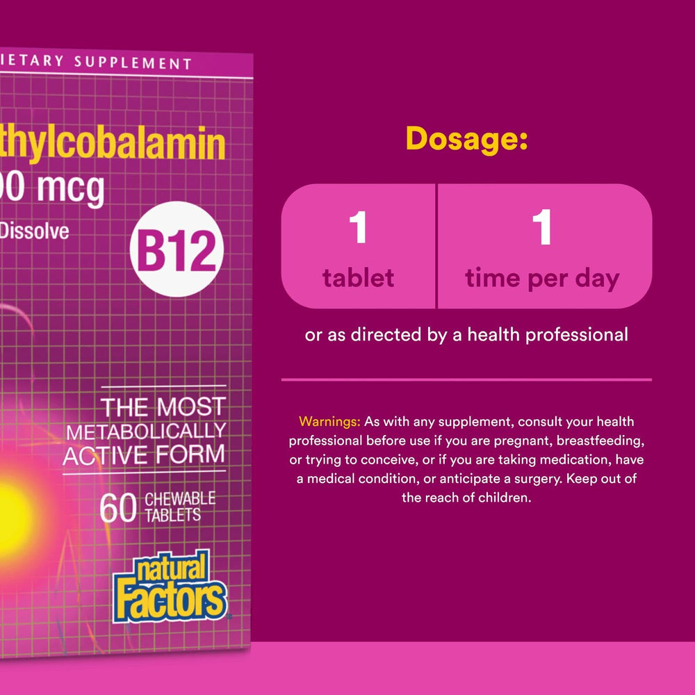 Chewable B12 methylcobalamin 5000 mcg for energy support