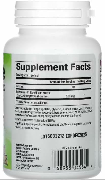 Close-up of Berberine LipoMicel Matrix bottle with label details