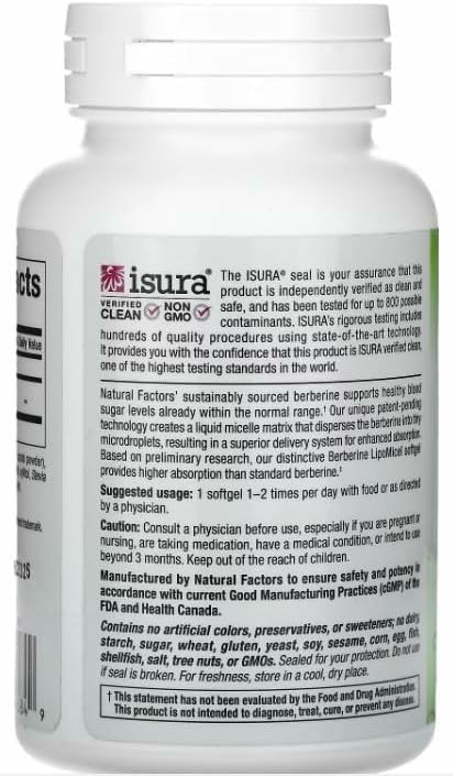 Nutrition facts and 500 mg berberine per capsule