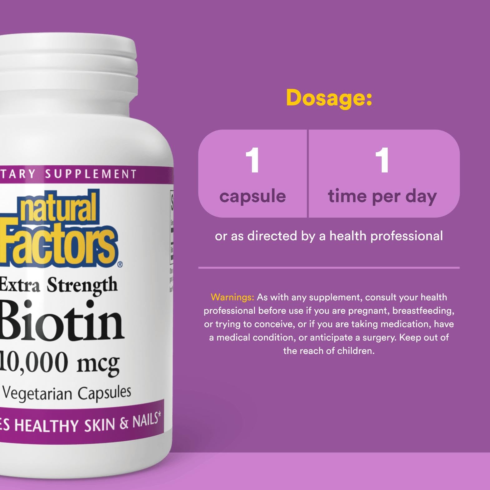 Close-up of Natural Factors Biotin 10000 mcg label