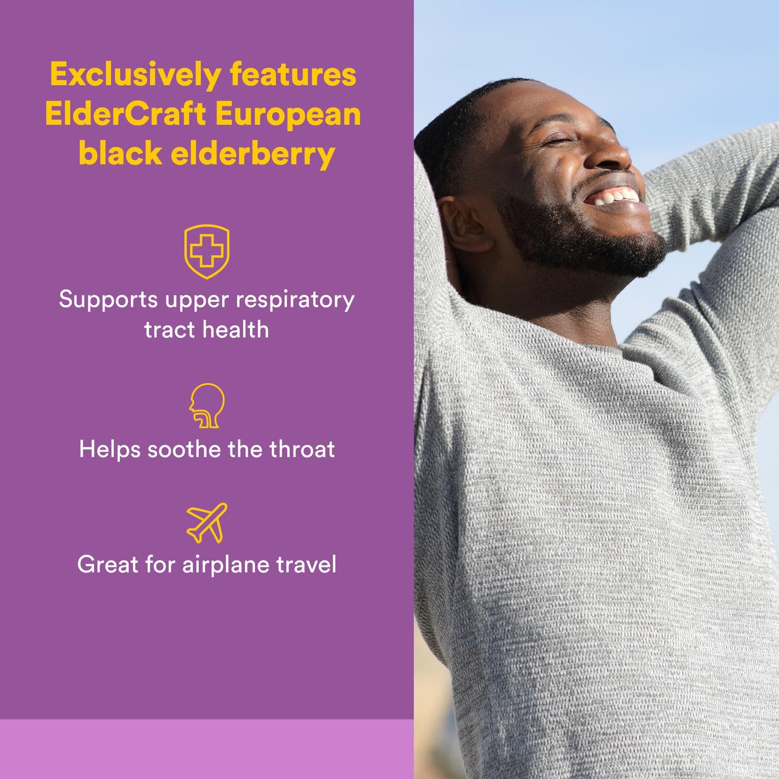 Front of Natural Factors Black Elderberry 60-softgel bottle packaging