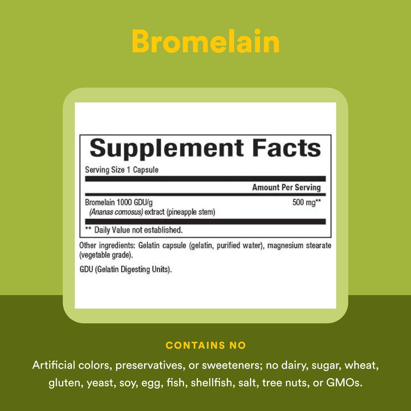 Product label highlighting extra-strength bromelain activity