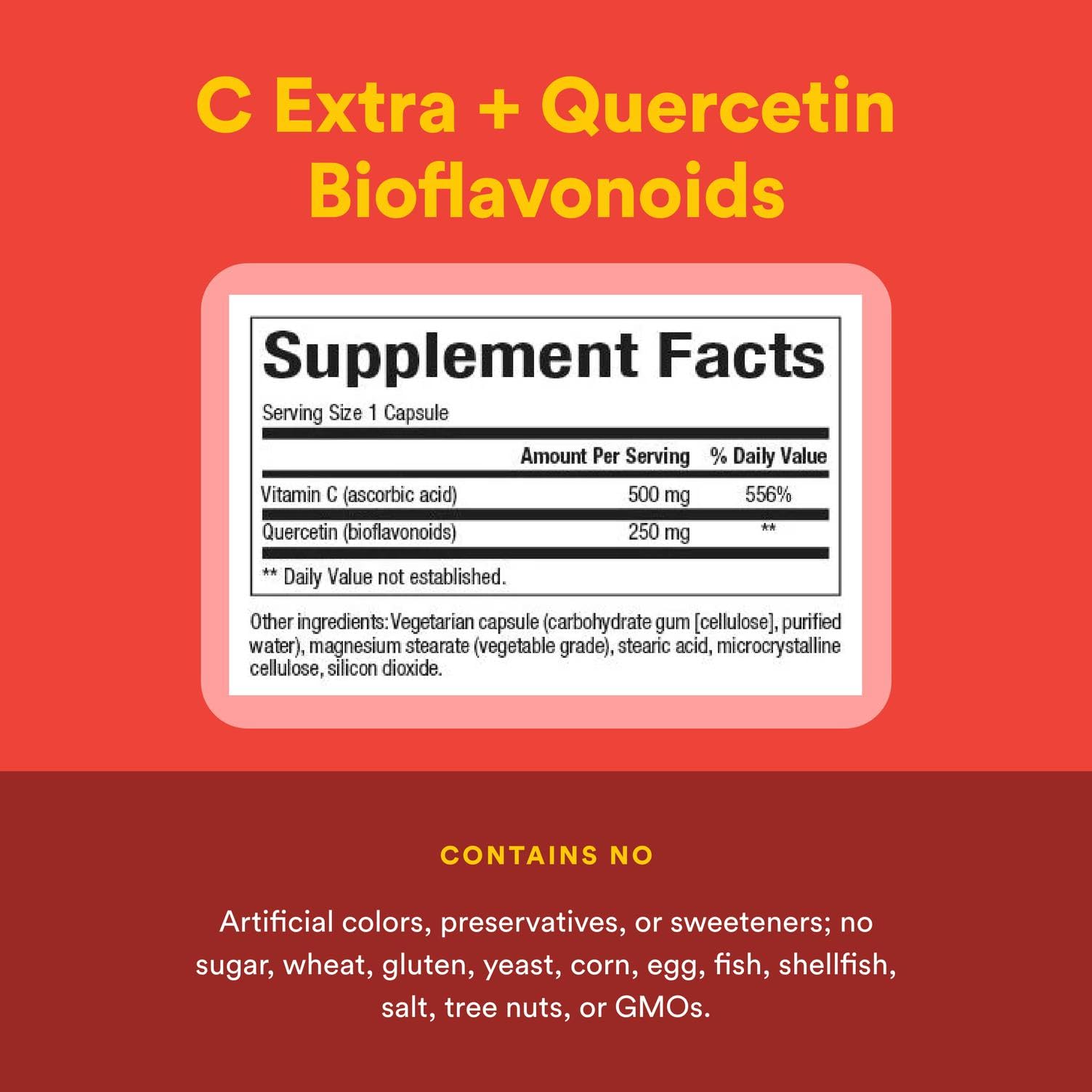 Side view of Natural Factors C Extra + Quercetin bottle