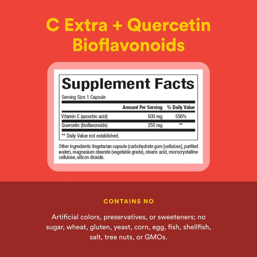 Side view of Natural Factors C Extra + Quercetin bottle
