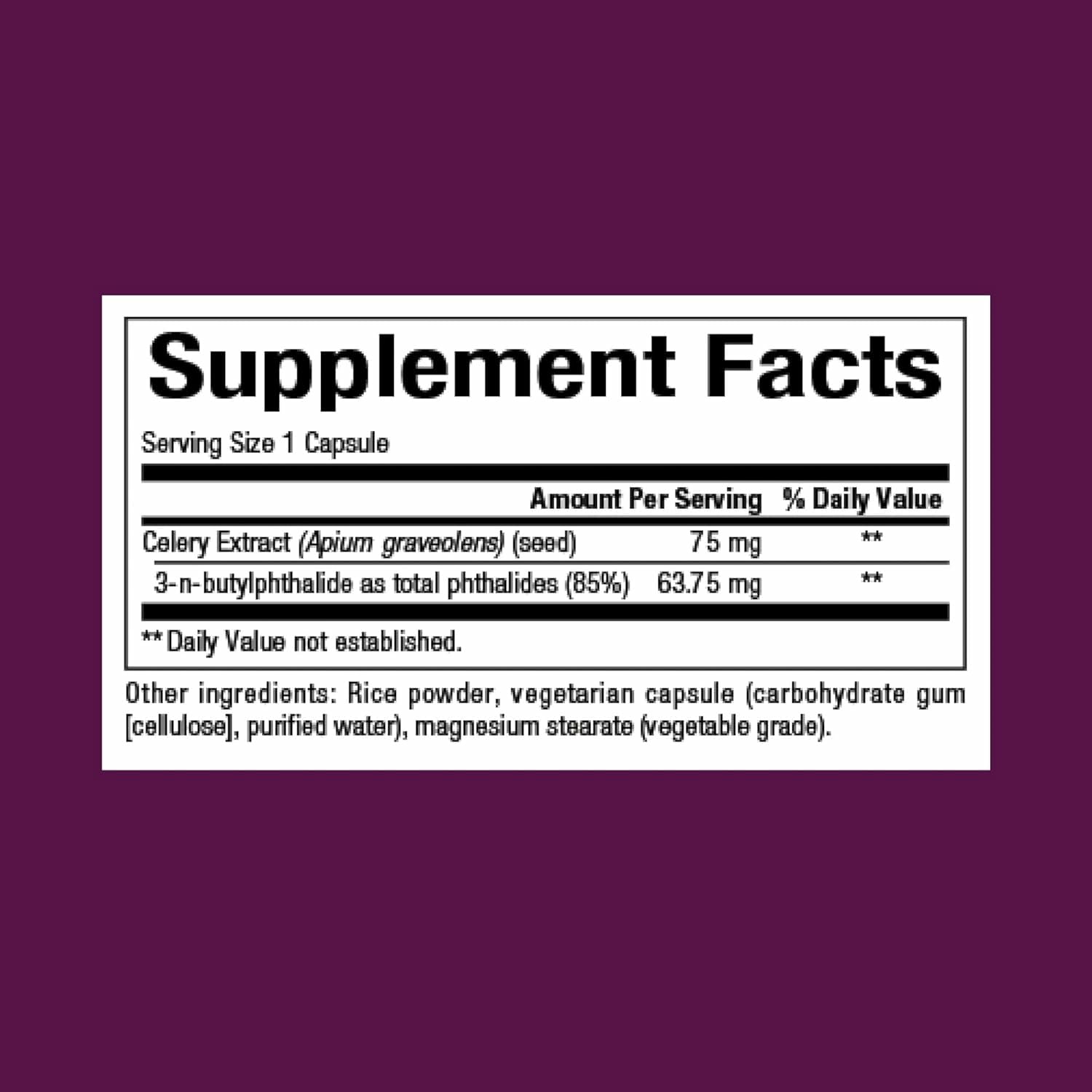 Side view of Natural Factors Celery Seed Extract capsules