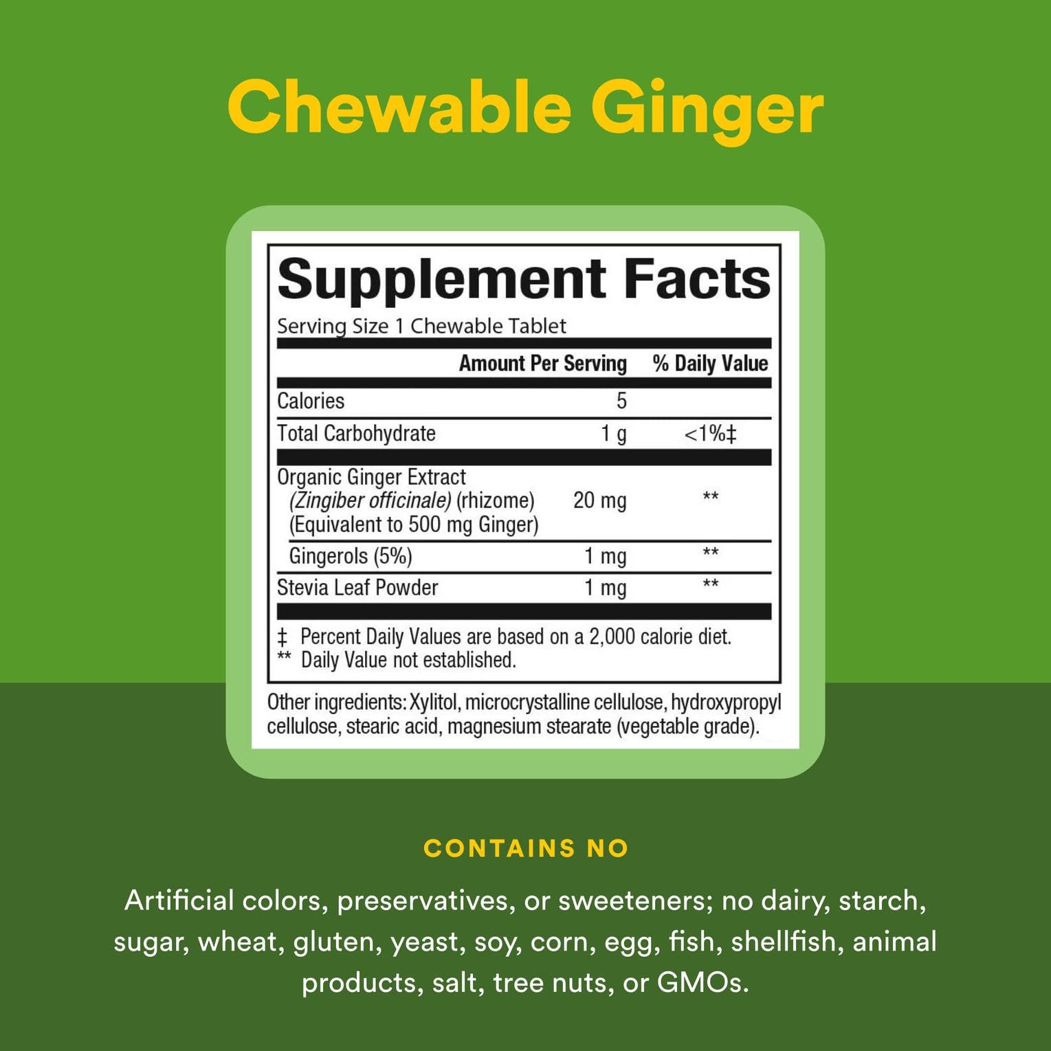 Ginger root with chewable tablets arranged nearby