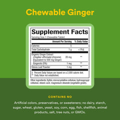 Ginger root with chewable tablets arranged nearby