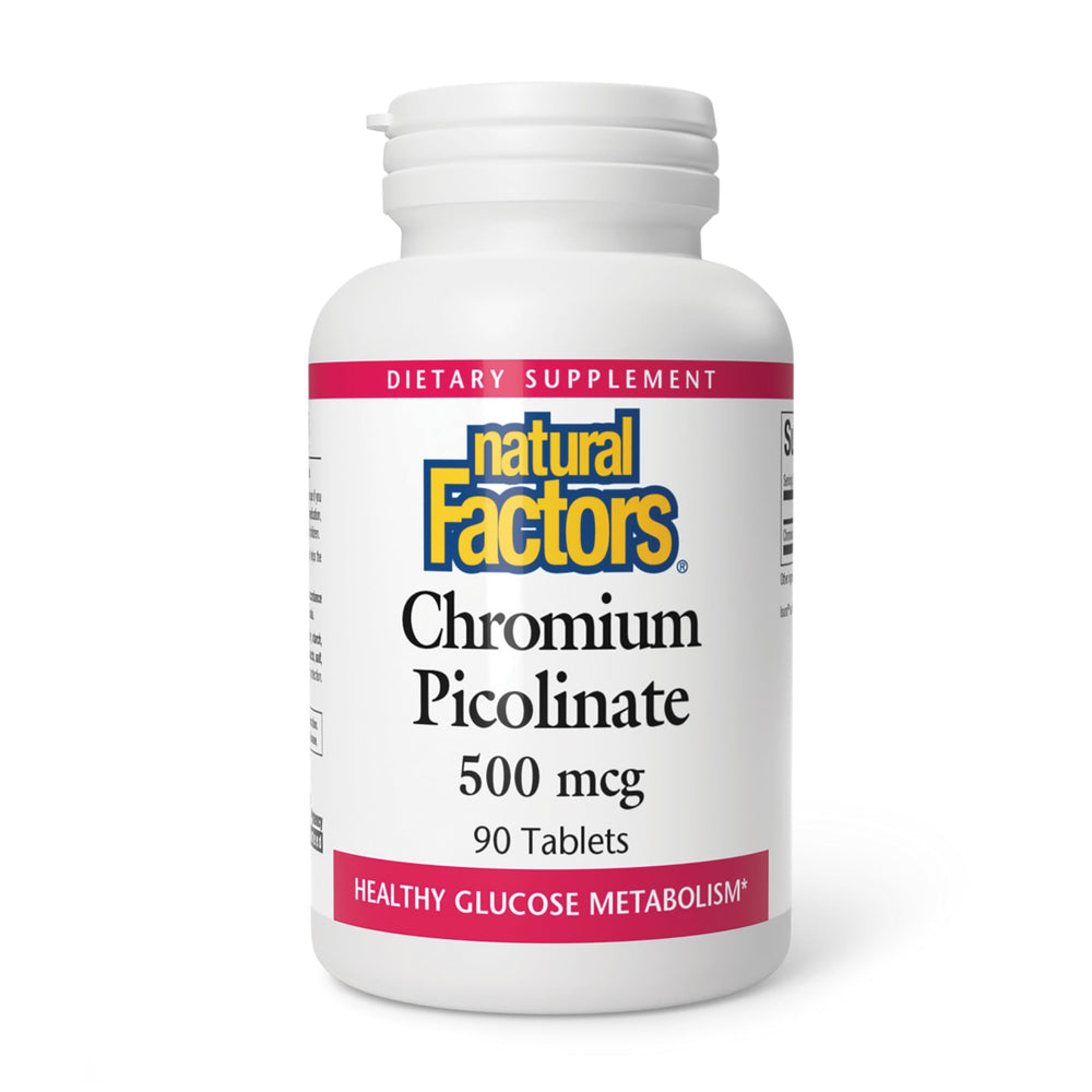Bottle of Natural Factors Chromium Picolinate 500 mcg with 90 tablets