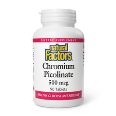 Bottle of Natural Factors Chromium Picolinate 500 mcg with 90 tablets