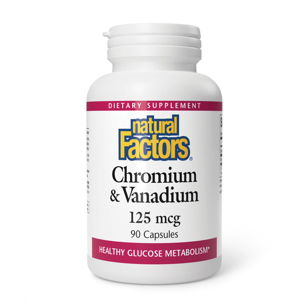 Front label of Natural Factors Chromium & Vanadium 125 mcg bottle
