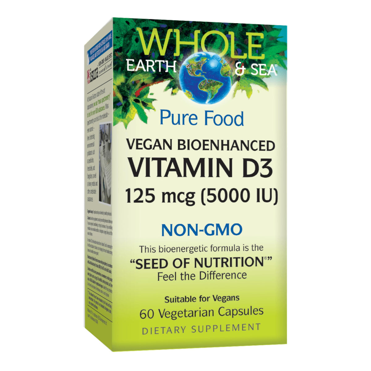 Front of Natural Factors Whole Earth & Sea Vitamin D3 bottle – vegan bioenhanced