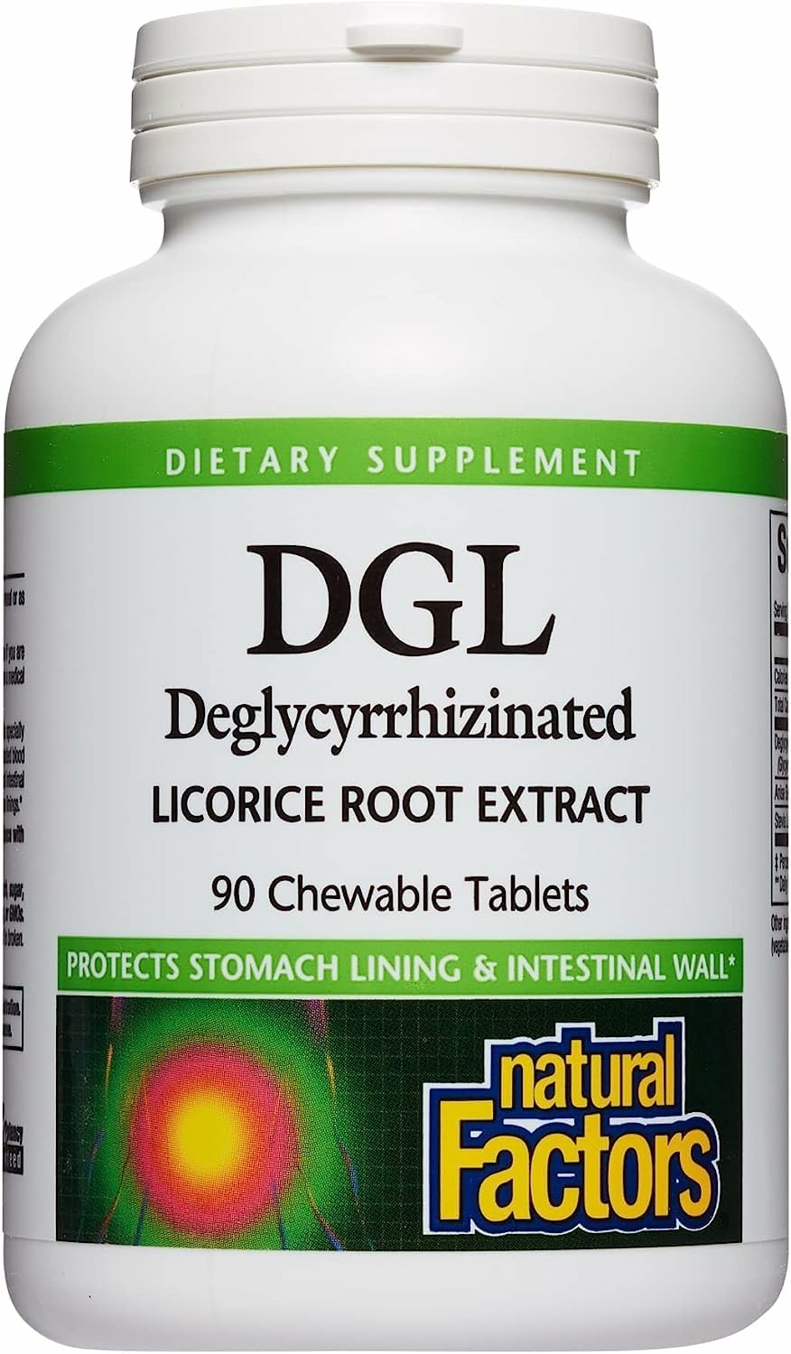 Bottle and packaging of Natural Factors DGL Chewable