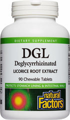 Bottle and packaging of Natural Factors DGL Chewable