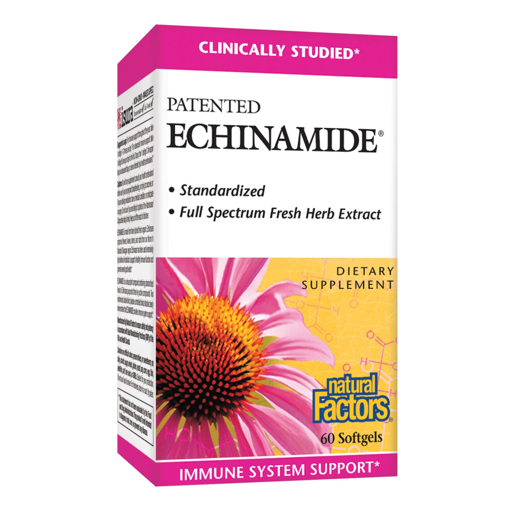 Front label of Natural Factors Echinamide 60 Softgels bottle