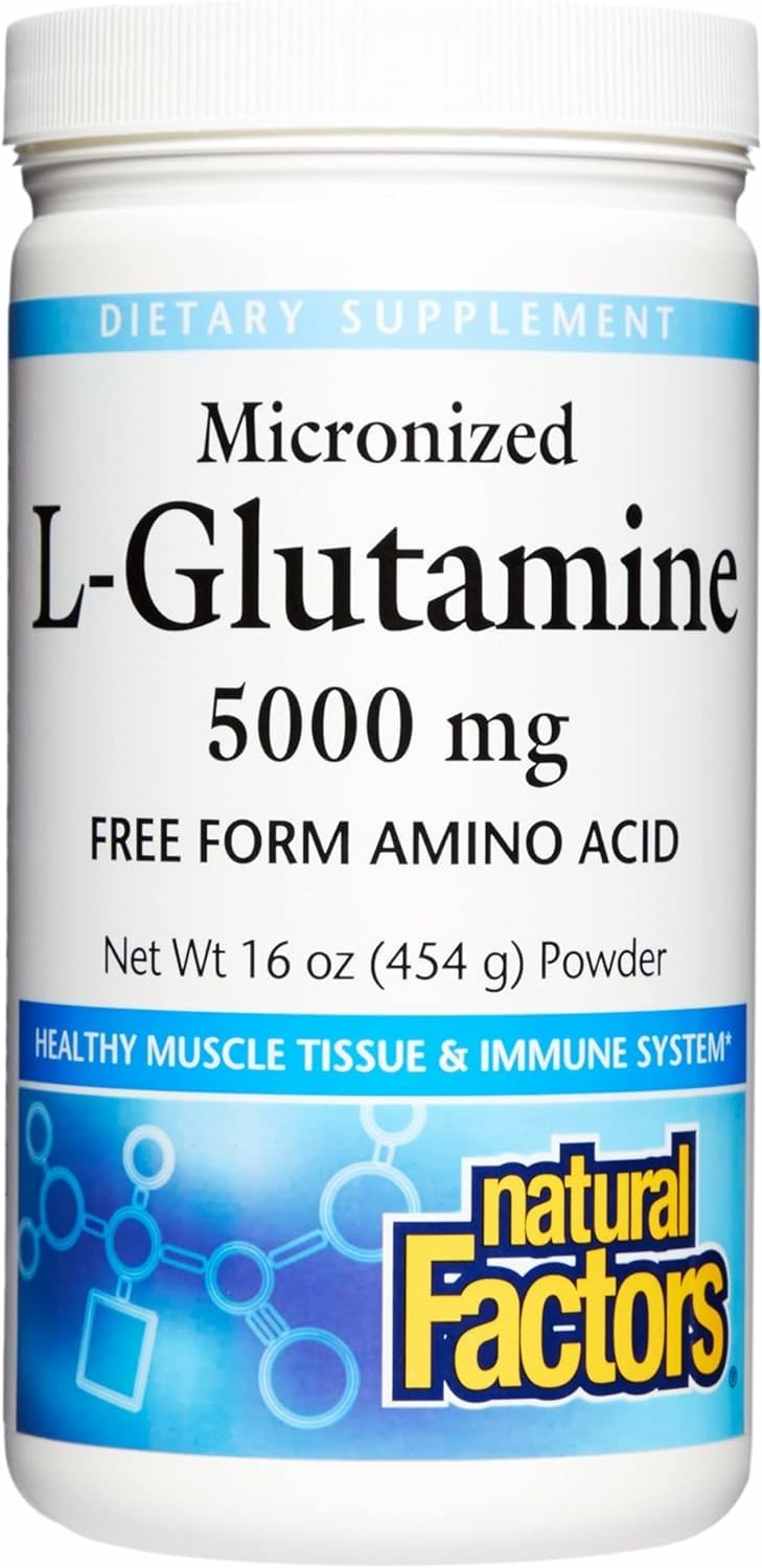 Front view of Natural Factors L-Glutamine 5,000 mg powder bottle