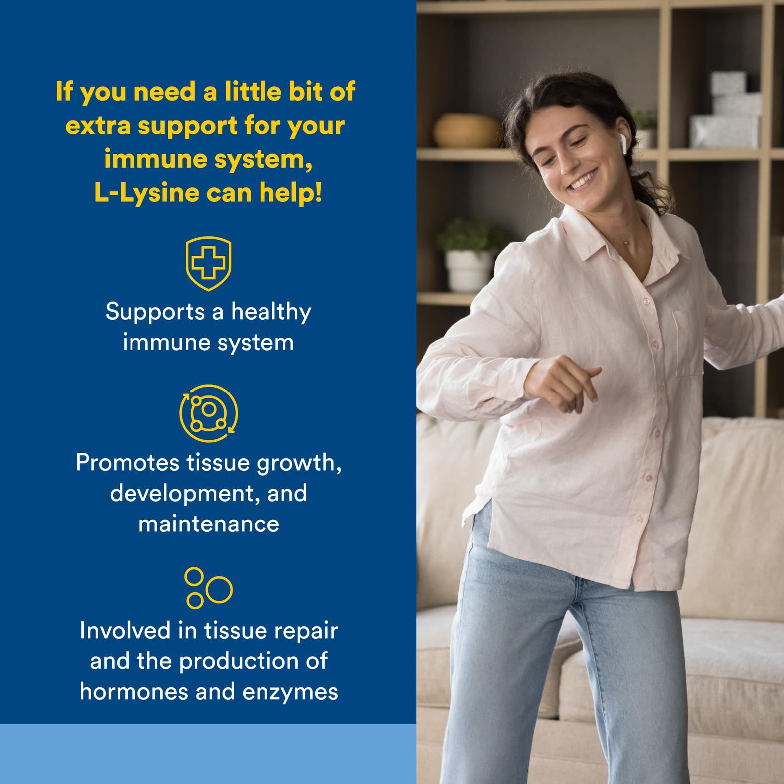 Label close-up of Natural Factors L-Lysine 500 mg