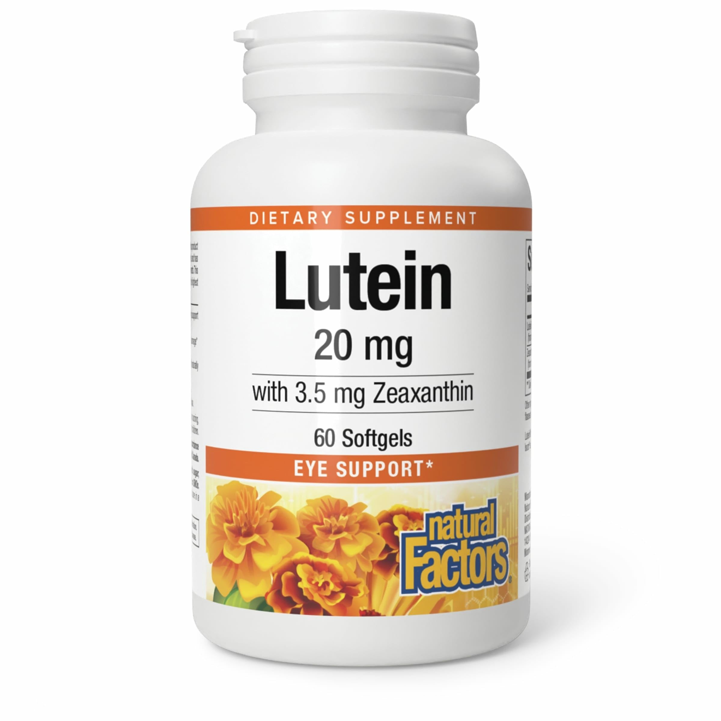 Front view of Natural Factors Lutein 20mg bottle with 60 soft gels