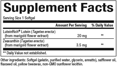 Close-up of lutein 20mg soft gels in the bottle