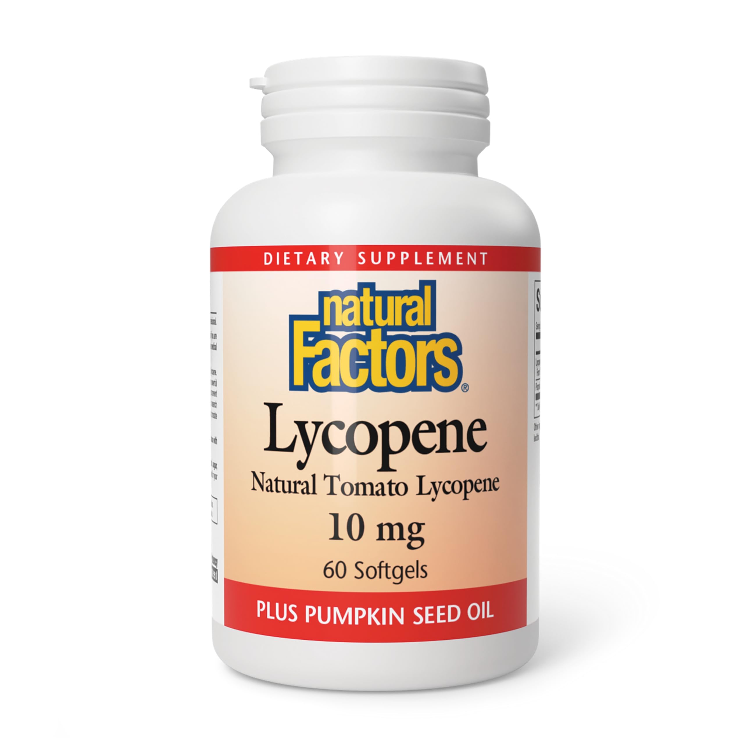 Bottle of Natural Factors Lycopene 10 mg with Pumpkin Seed softgels