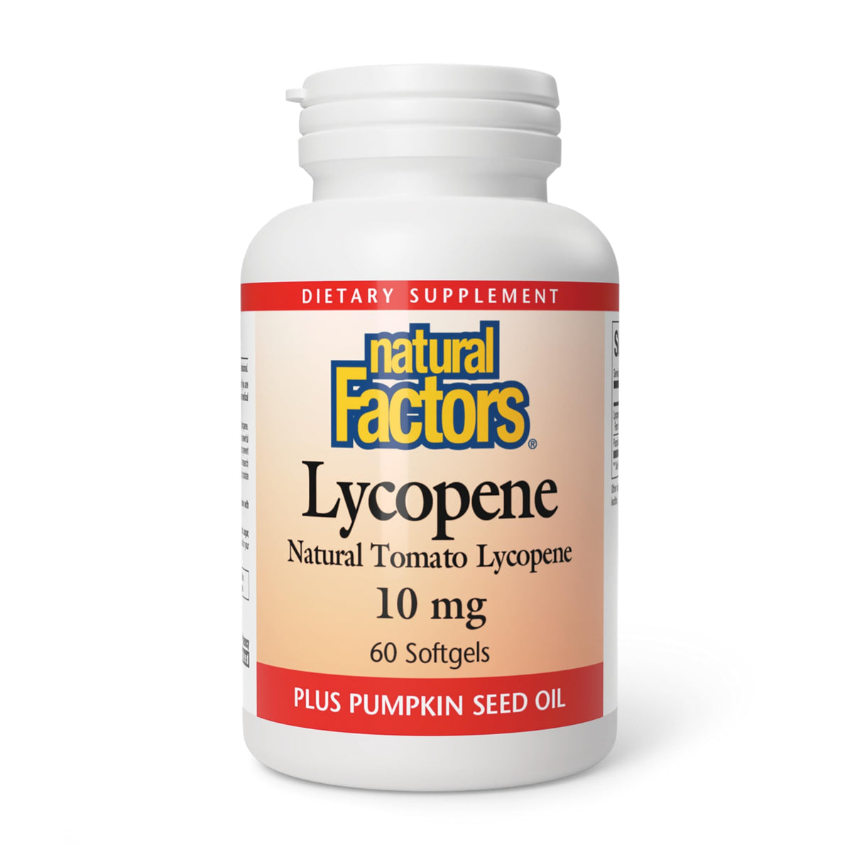 Bottle of Natural Factors Lycopene 10 mg with Pumpkin Seed softgels