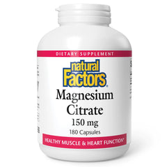 Natural Factors Magnesium Citrate 150 mg bottle with 180 capsules on white background