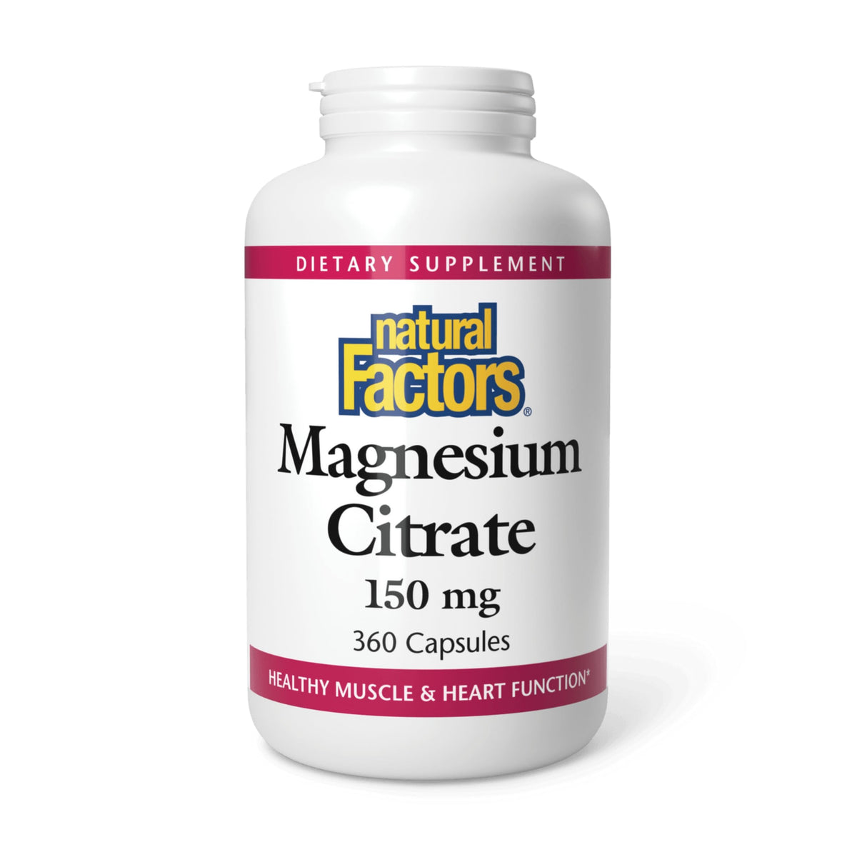 Front view of Natural Factors Magnesium Citrate 150 mg 360 capsules bottle