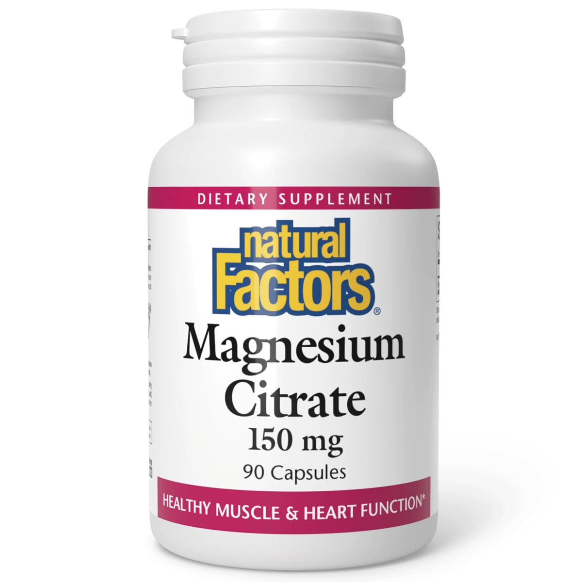Front view of Natural Factors Magnesium Citrate bottle with 90 capsules