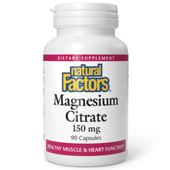 Front view of Natural Factors Magnesium Citrate bottle with 90 capsules