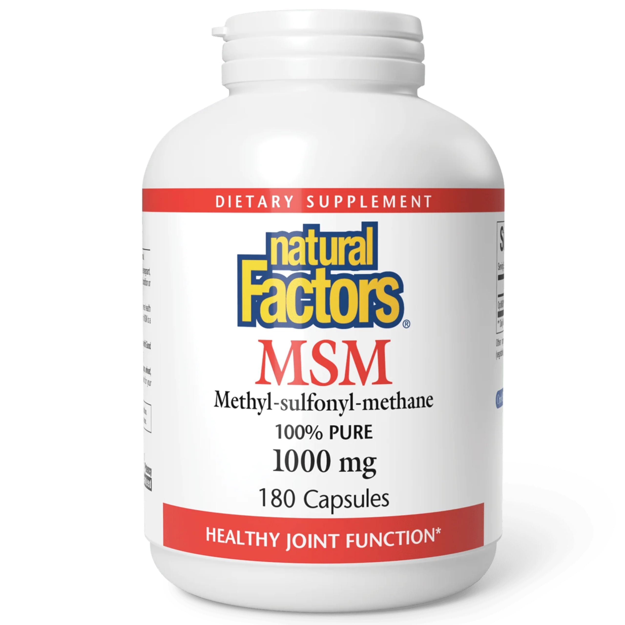 Natural Factors MSM bottle front view with 180 capsules