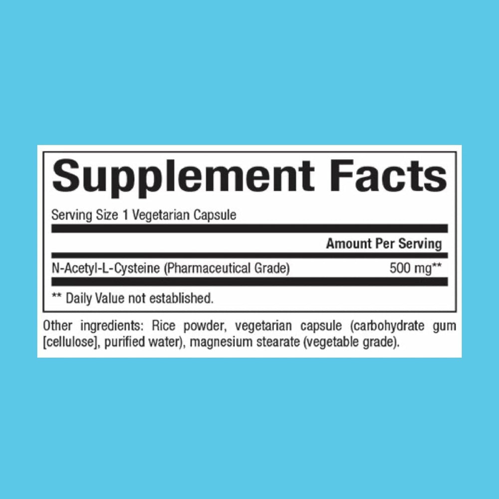 NAC 500 mg capsules shown in bottle