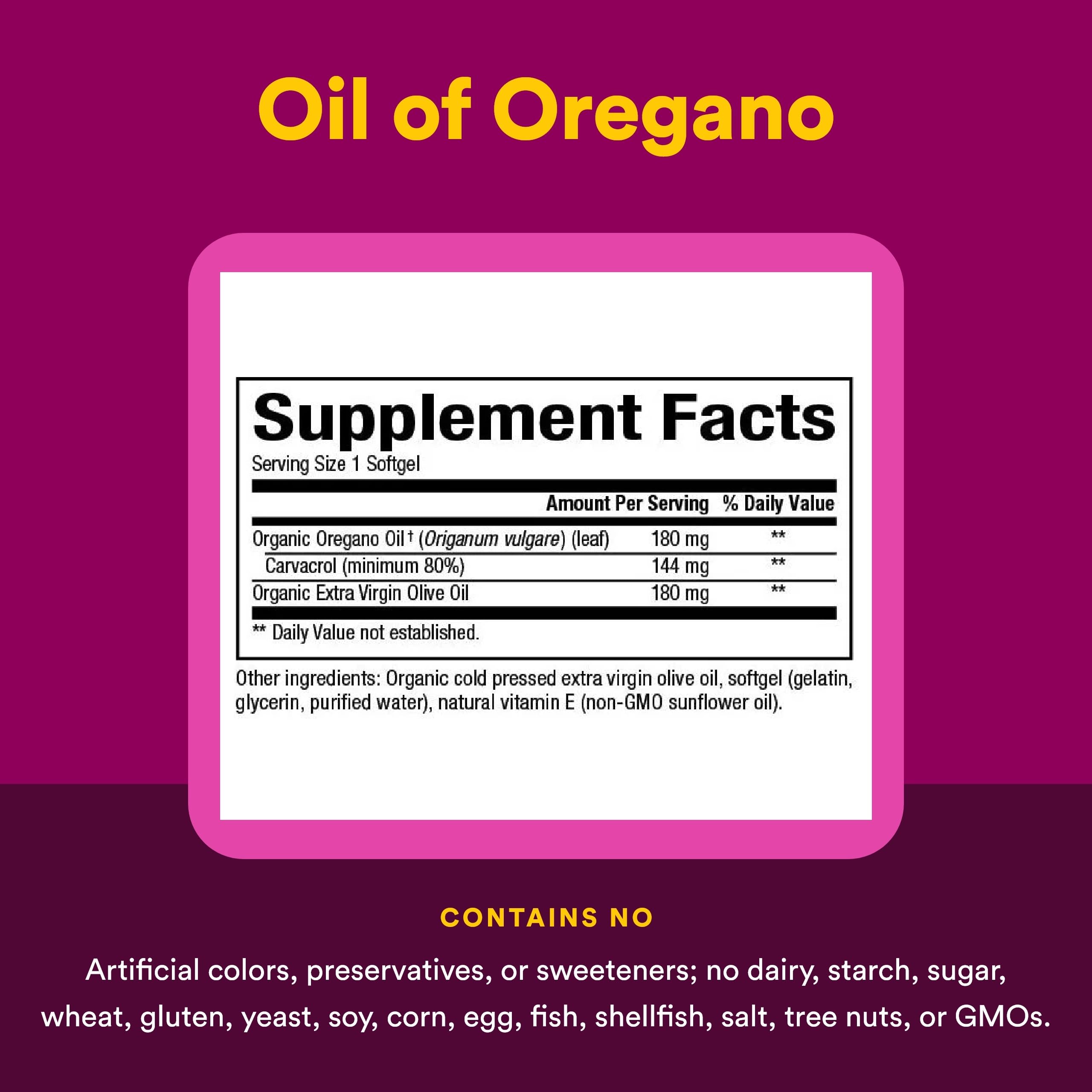 Oregano oil packaging emphasizing potency (80% carvacrol)