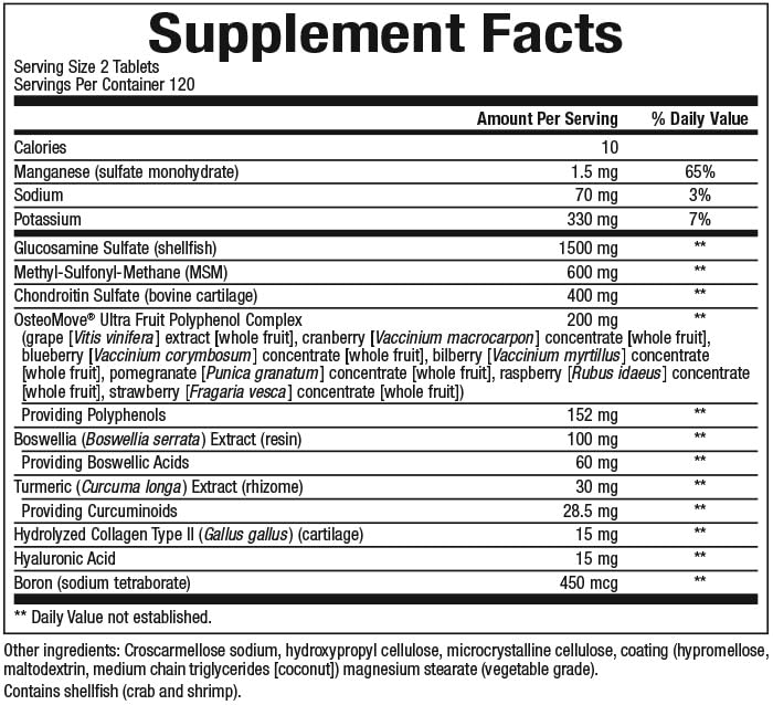 OsteoMove Joint Care bottle back label