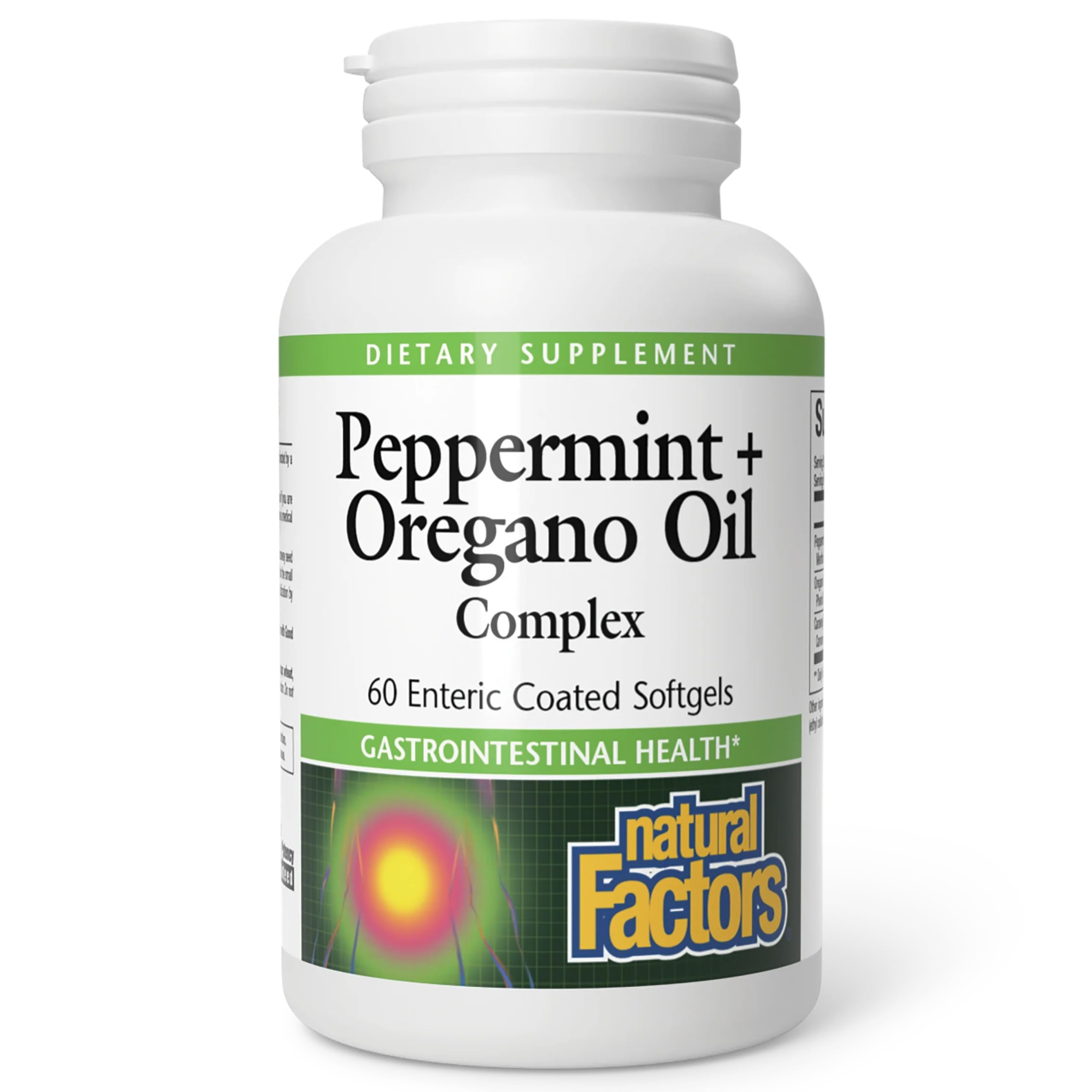 Natural Factors Peppermint & Oregano Oil Complex 60 Softgels bottle front view