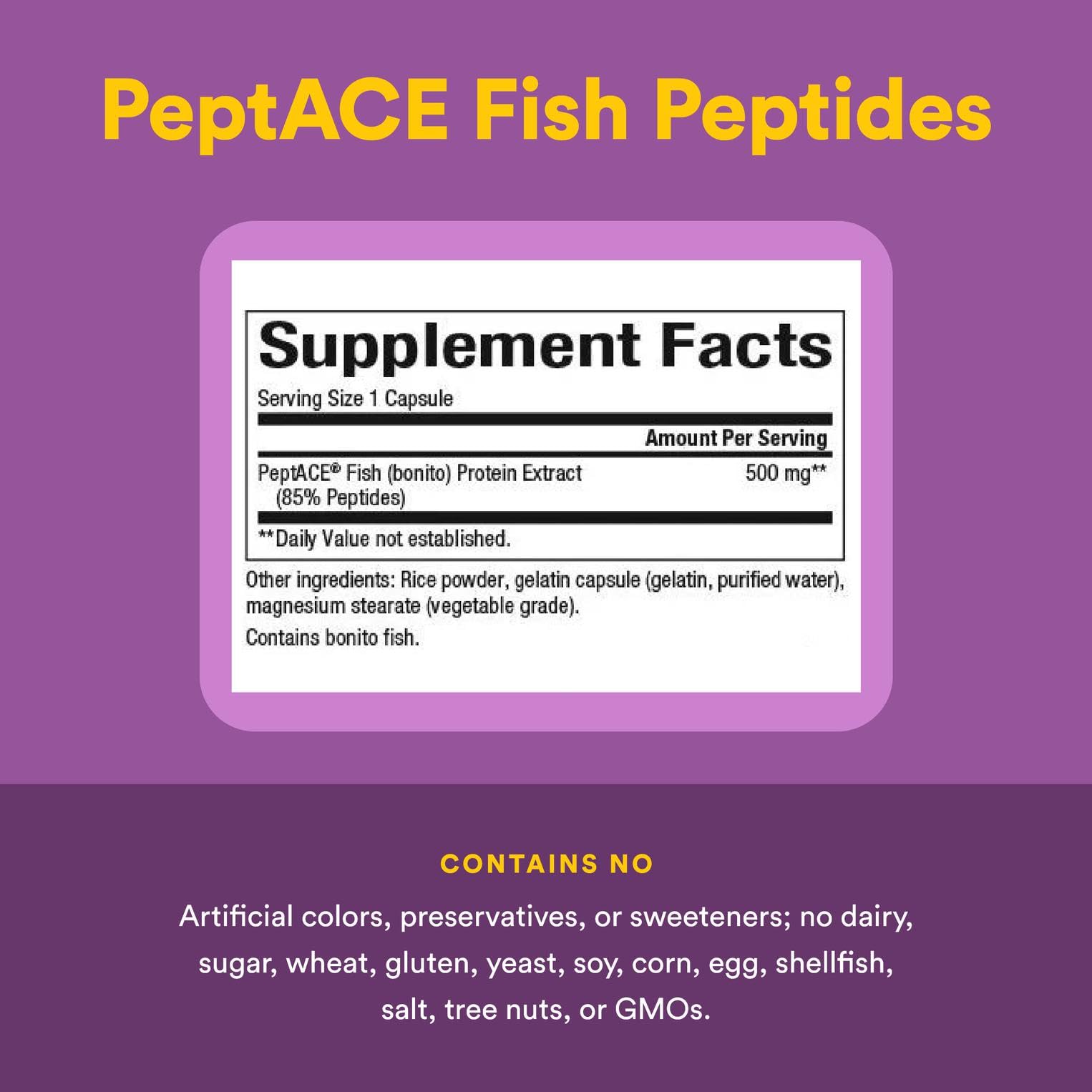 Supplement facts and ingredients for PEPTACE Fish Peptides