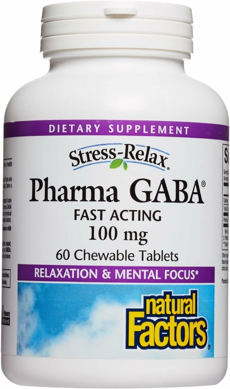 Natural Factors Pharma GABA bottle with chewable tablets