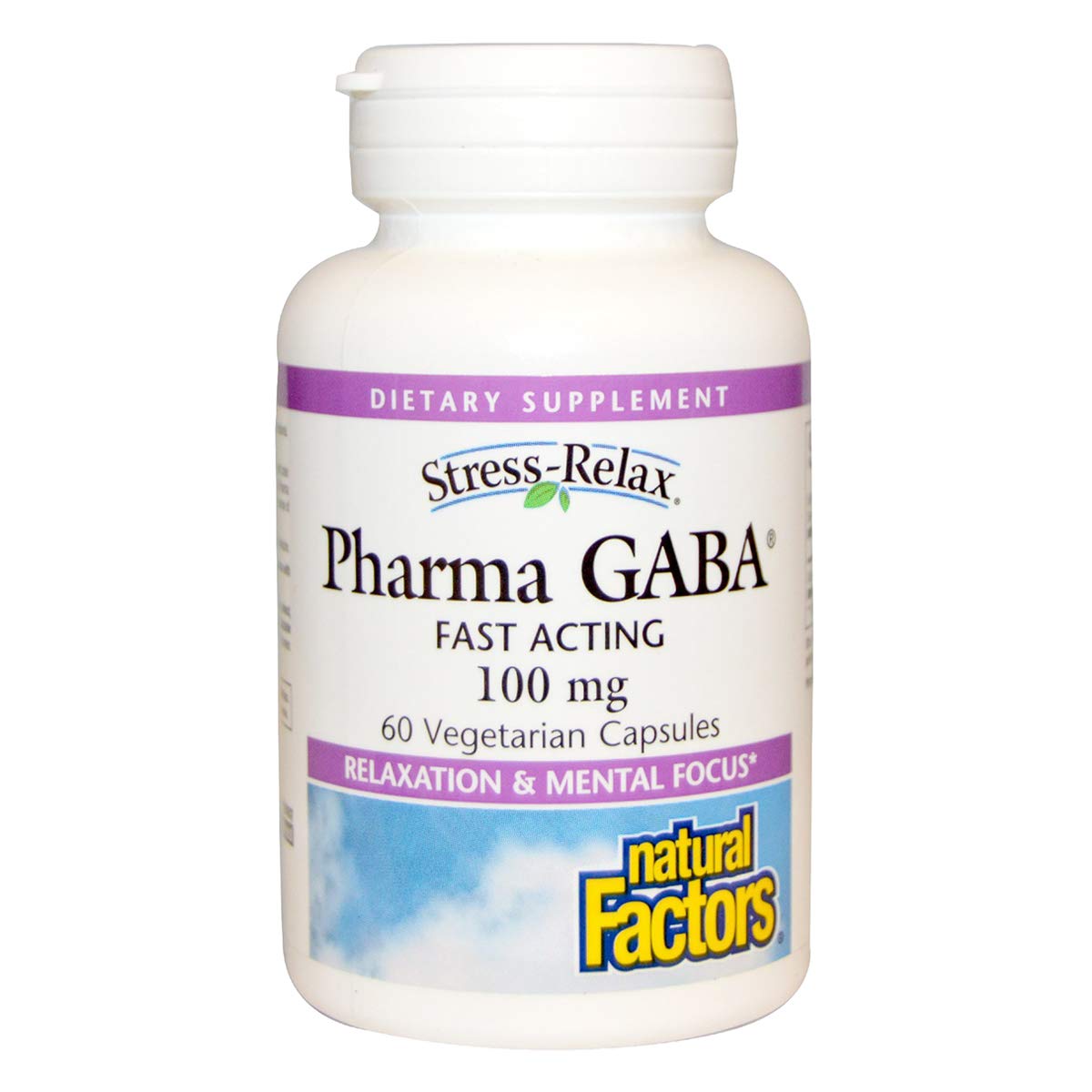 Natural Factors Pharma GABA bottle front with label showing 60 chewable tablets