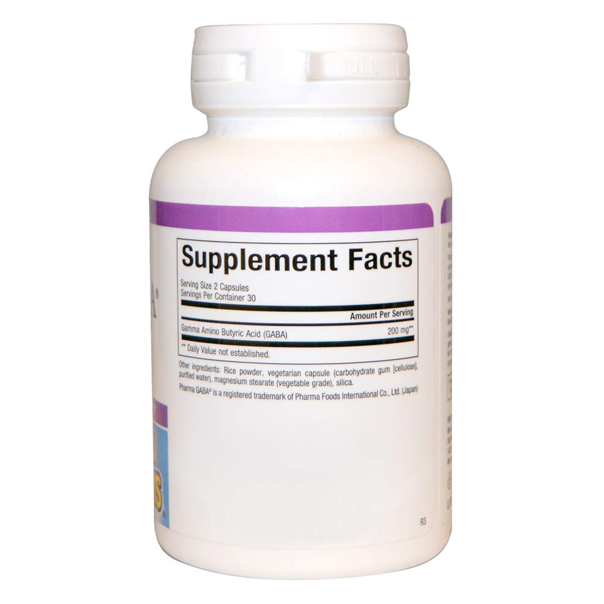 Supplement facts and ingredients label for Natural Factors Pharma GABA