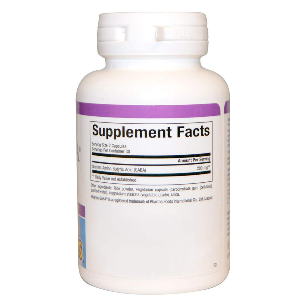 Supplement facts and ingredients label for Natural Factors Pharma GABA